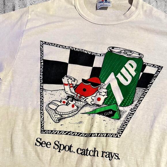Vintage 7UP Spot T-Shirt | See Spot Catch Rays 1988 - Size Large - Tee Jays Tee - Picture 2 of 8